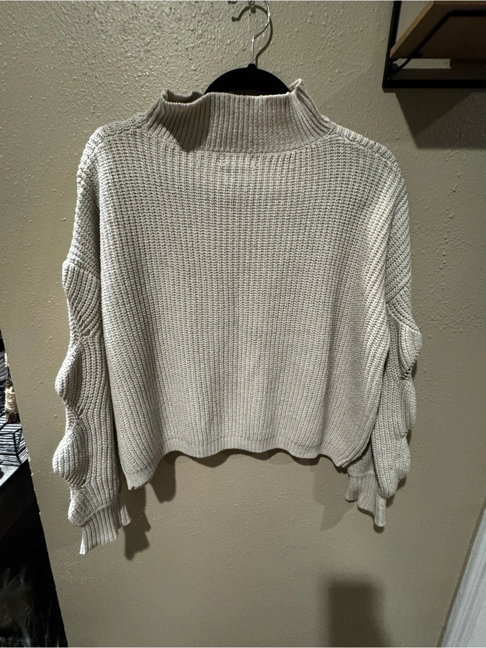Light Ivory Mock-Neck Knit Pullover Sweater
